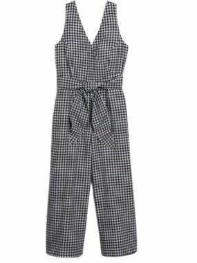 Banana Republic Gingham Checkered Tie-Waist Sleeveless Jumpsuit